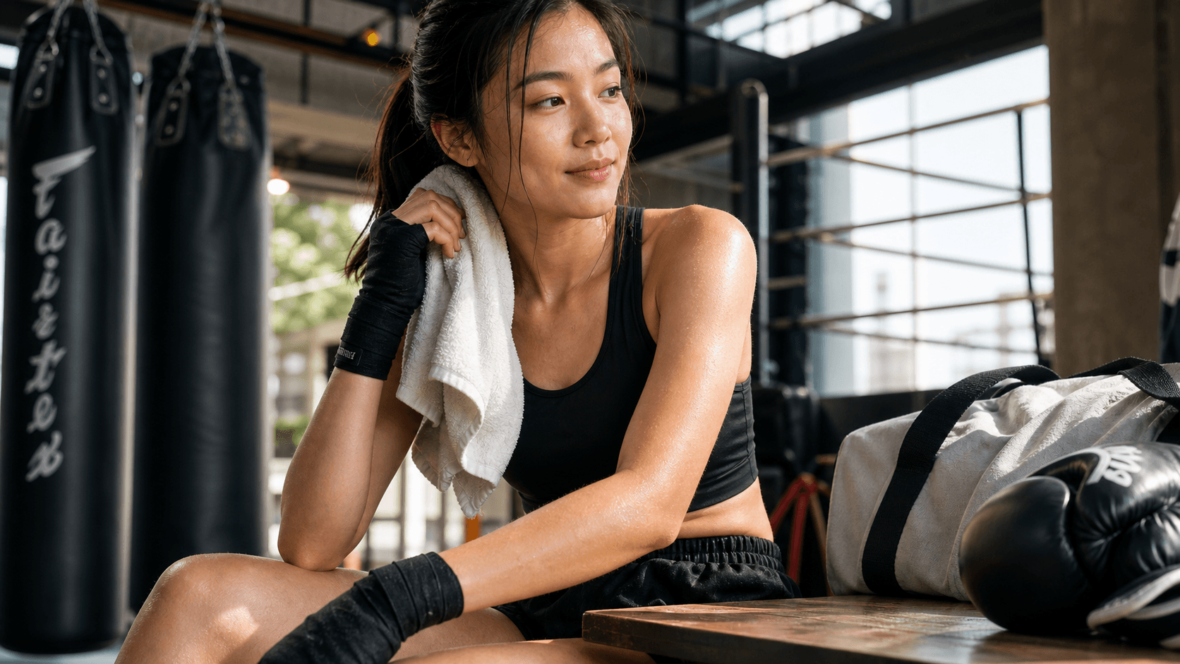 Young woman resting after a workout